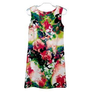 WORTHINGTON pink, green floral multicolor polyester blend dress women's size M